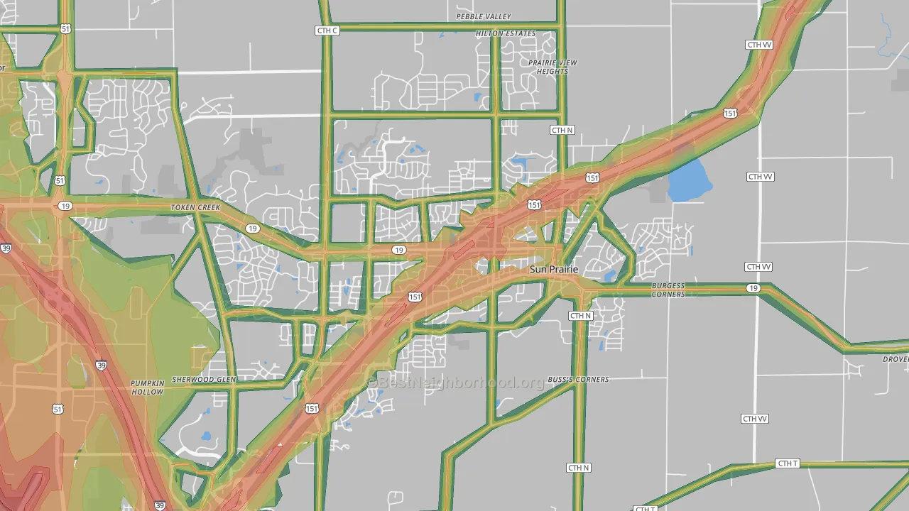 53590, WI Map of Noise Levels in 53590