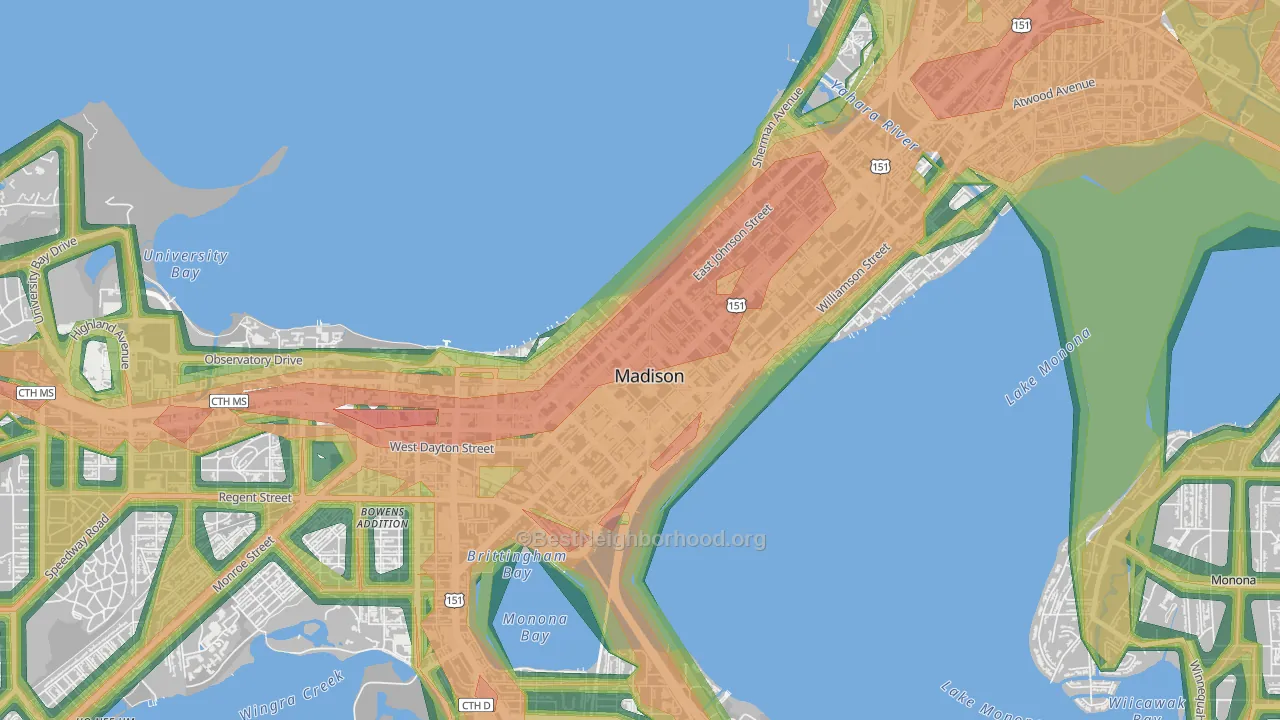 53703, WI Map of Noise Levels in 53703