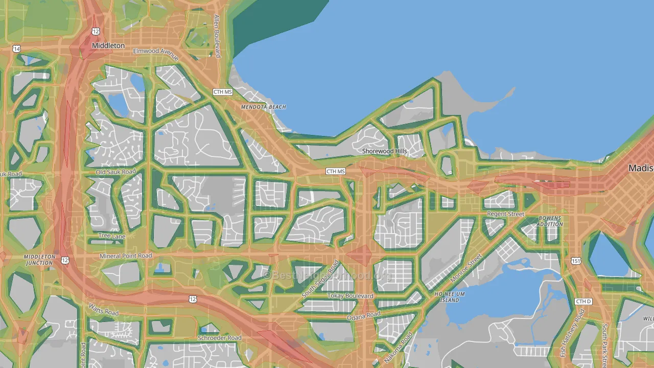 53705, WI Map of Noise Levels in 53705