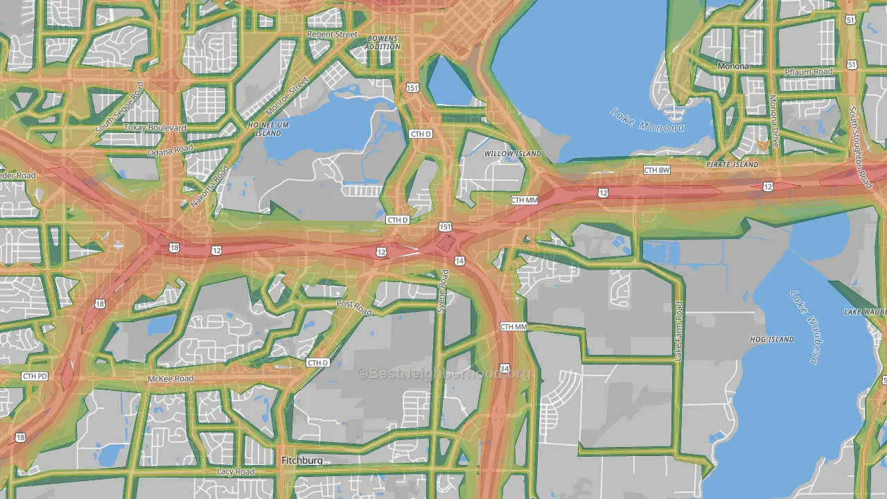 53713, WI Map of Noise Levels in 53713