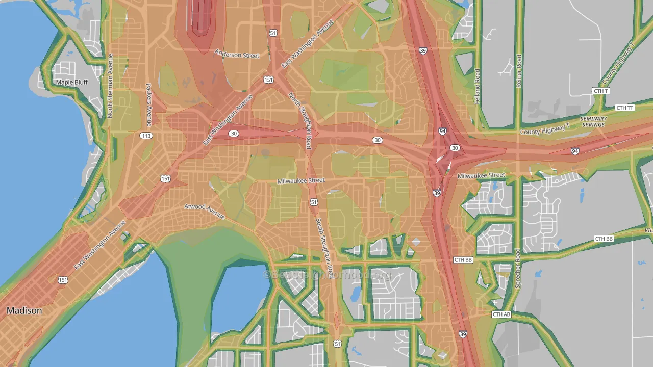 53714, WI Map of Noise Levels in 53714