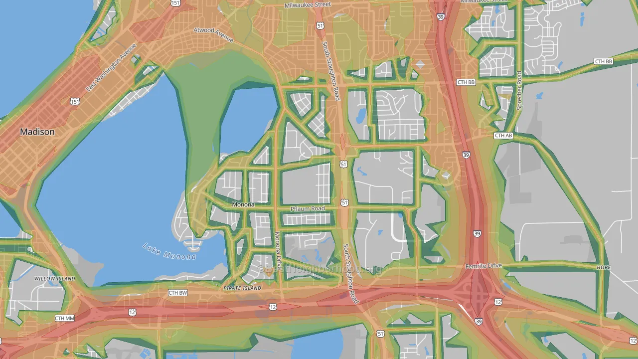 53716, WI Map of Noise Levels in 53716
