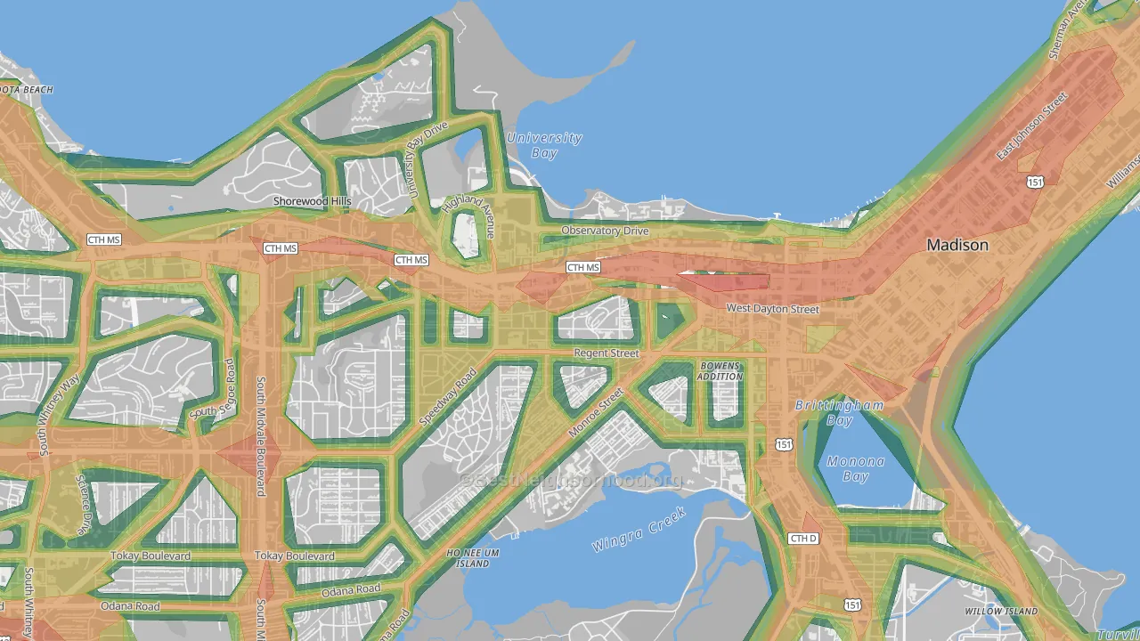 53726, WI Map of Noise Levels in 53726