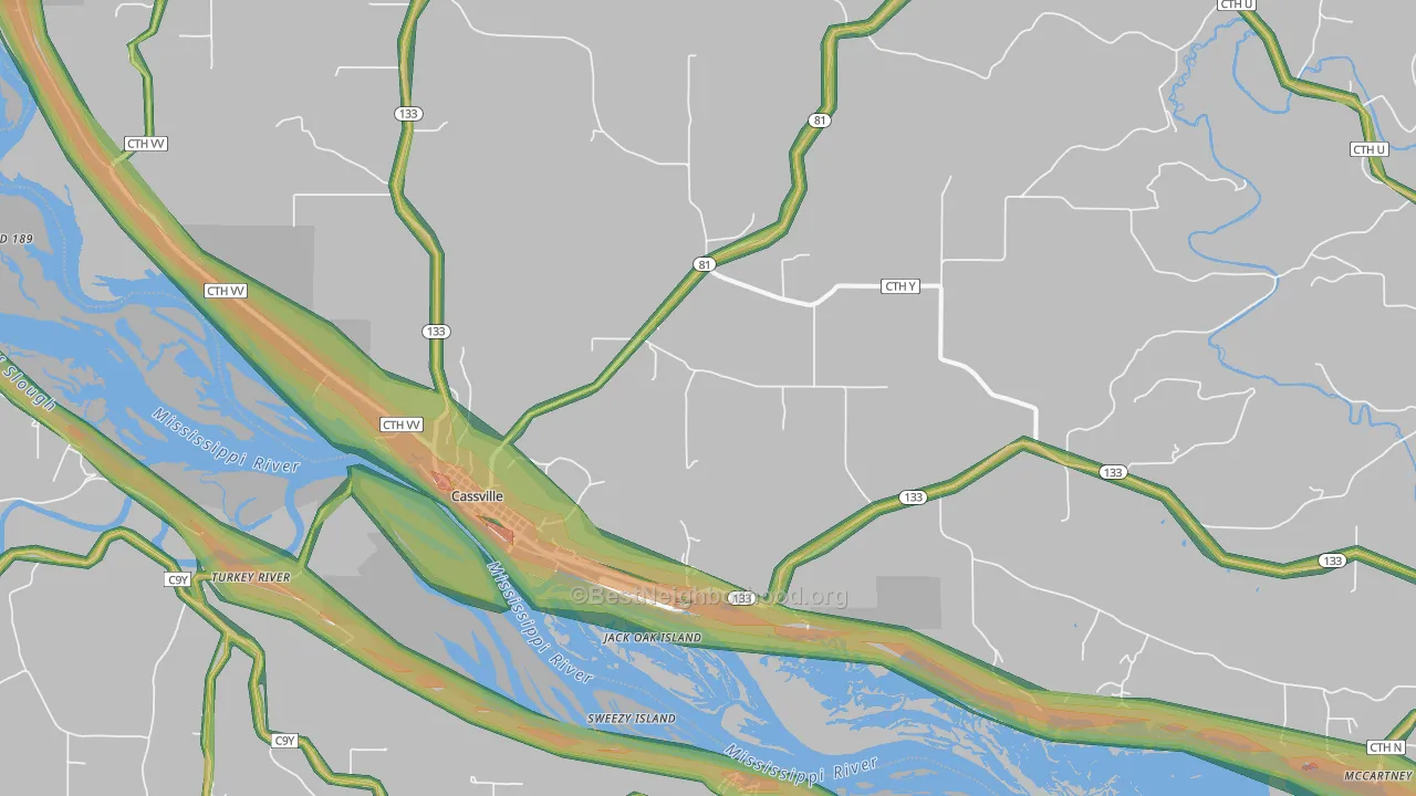 53806, WI Map of Noise Levels in 53806