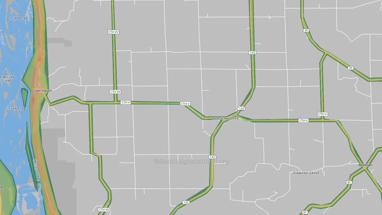 53810, WI Map of Noise Levels in 53810