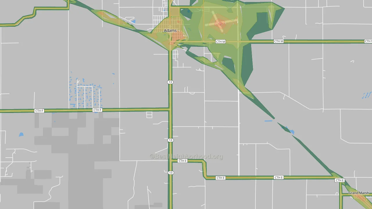 53910, WI Map of Noise Levels in 53910