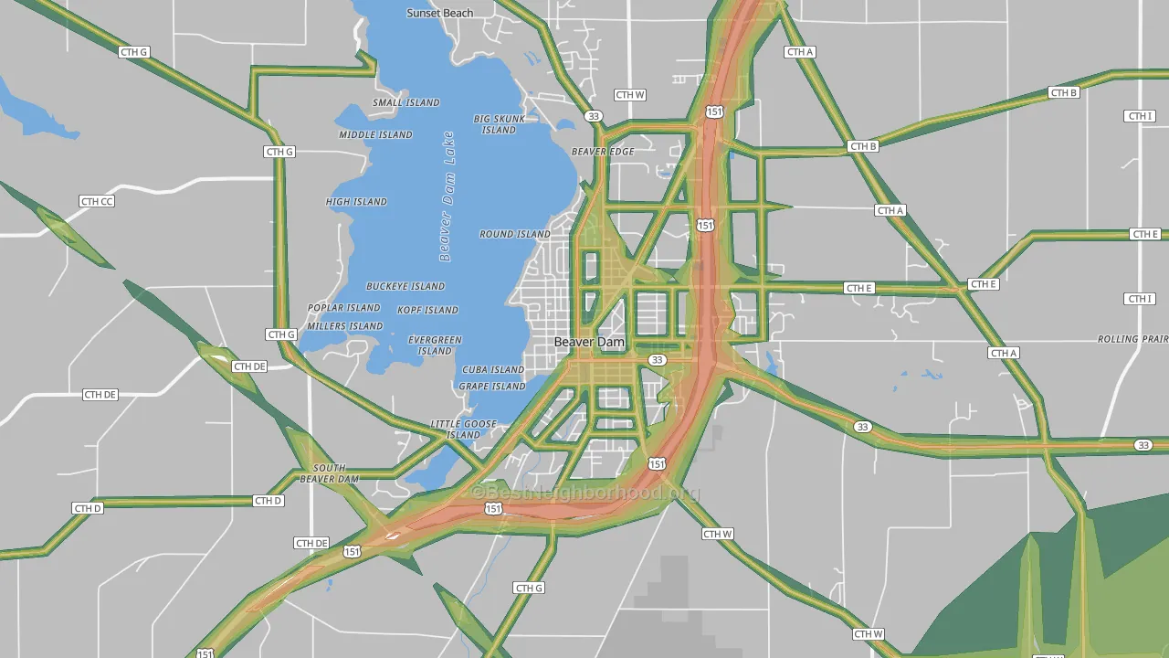 53916, WI Map of Noise Levels in 53916