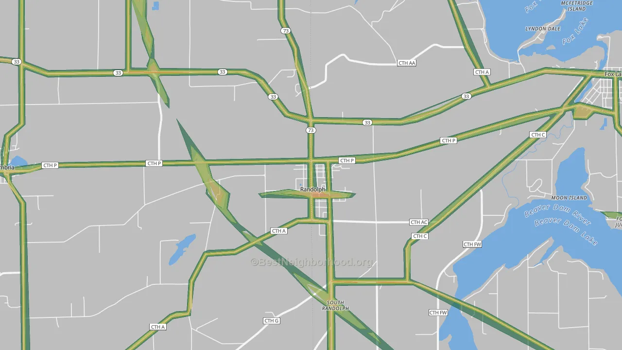 53956, WI Map of Noise Levels in 53956