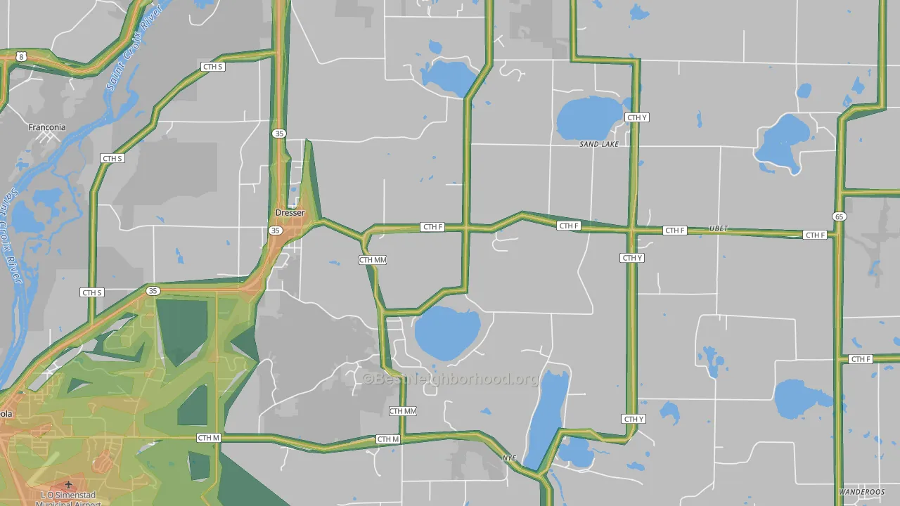 54009, WI Map of Noise Levels in 54009