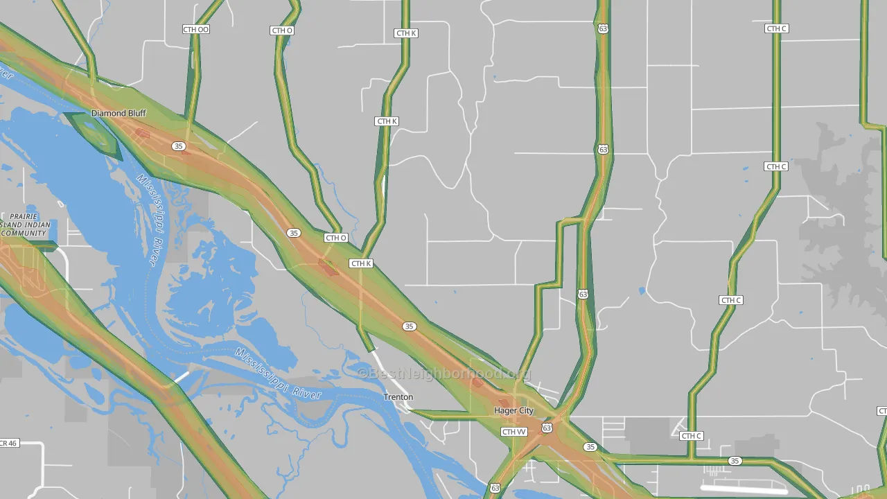 54014, WI Map of Noise Levels in 54014