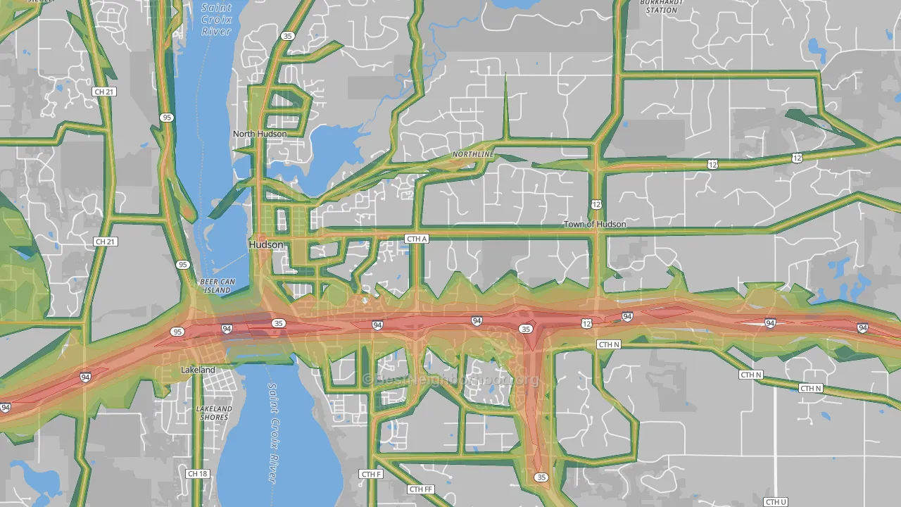 54016, WI Map of Noise Levels in 54016