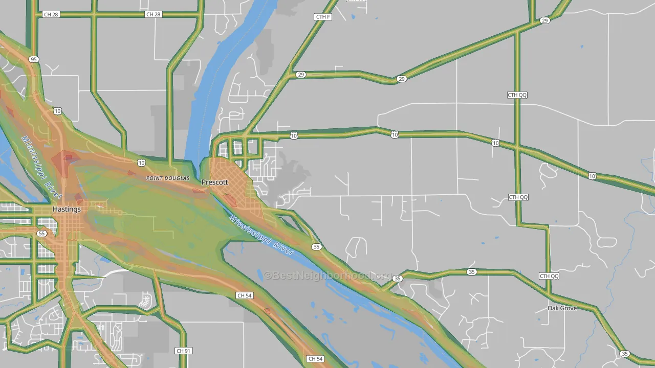 54021, WI Map of Noise Levels in 54021