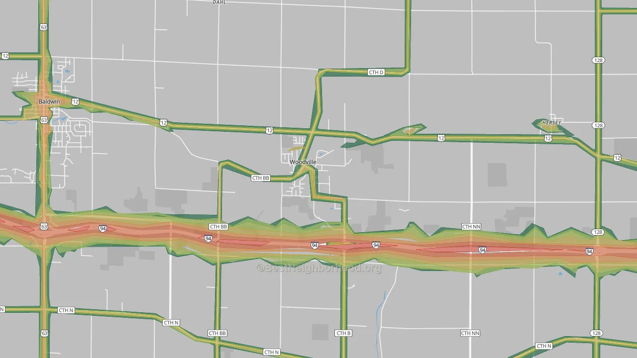 54028, WI Map of Noise Levels in 54028