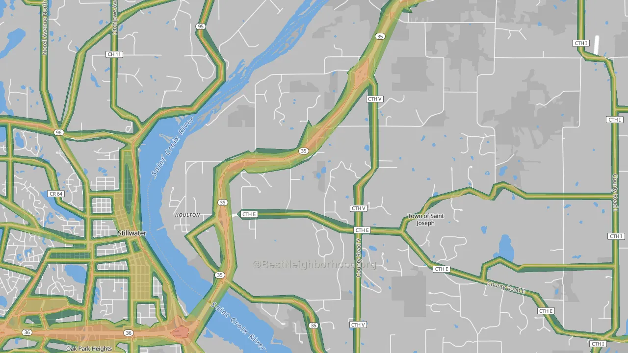 54082, WI Map of Noise Levels in 54082