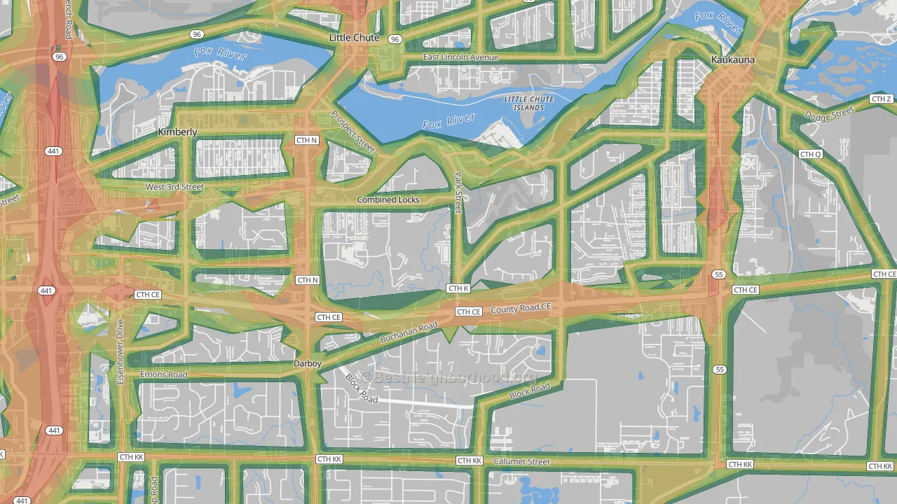 54113, WI Map of Noise Levels in 54113