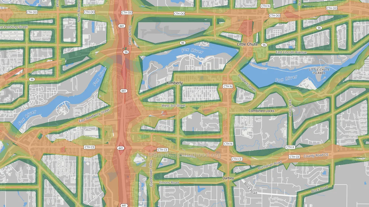 54136, WI Map of Noise Levels in 54136