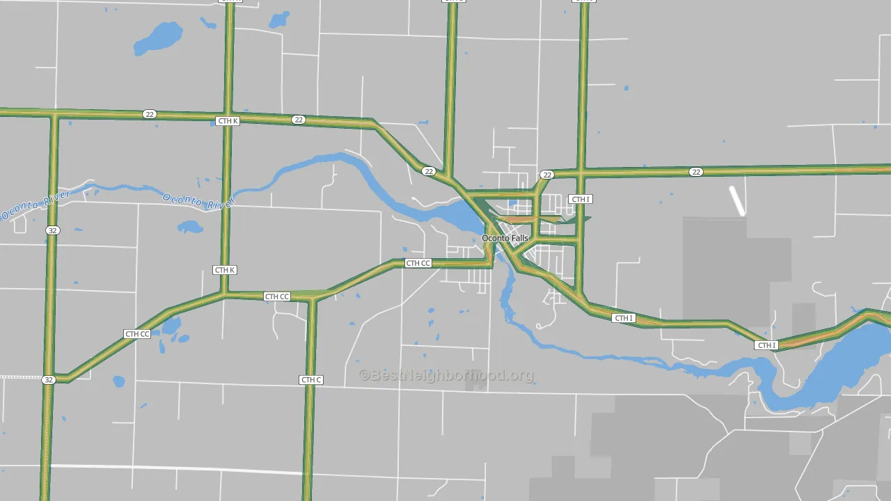 54154, WI Map of Noise Levels in 54154
