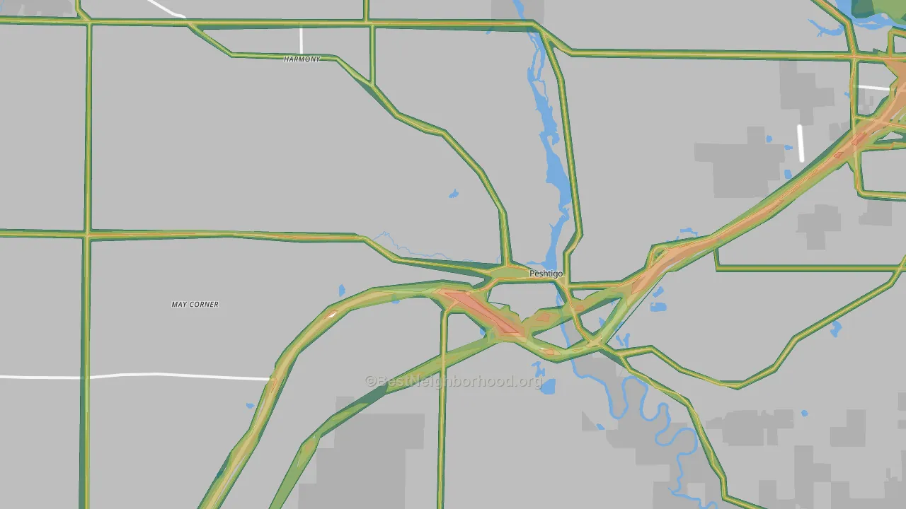 54157, WI Map of Noise Levels in 54157