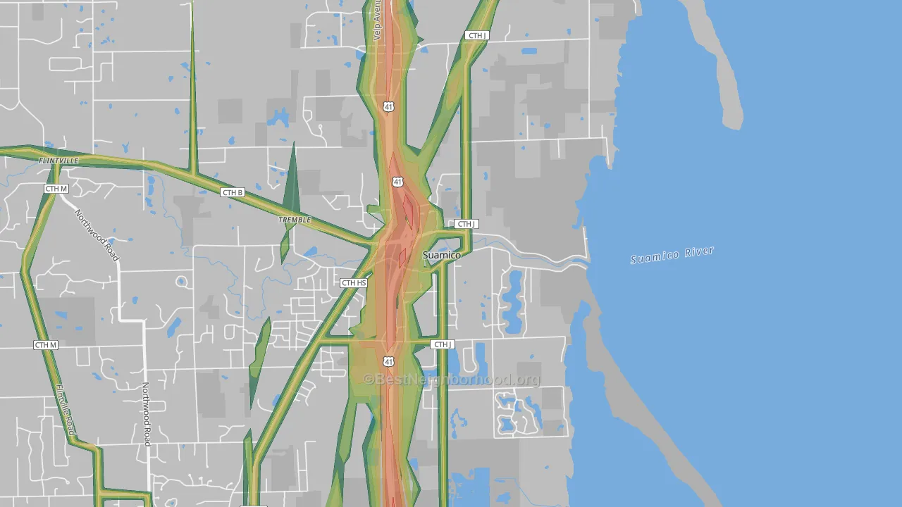 54173, WI Map of Noise Levels in 54173