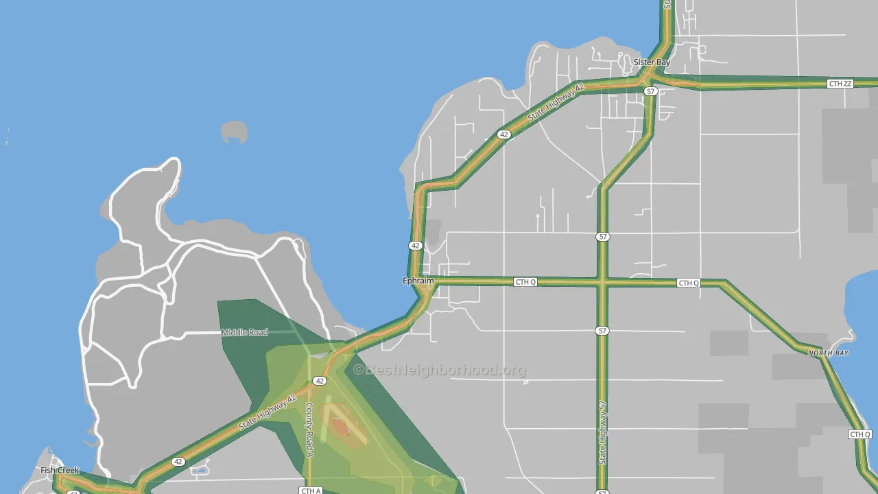 54211, WI Map of Noise Levels in 54211