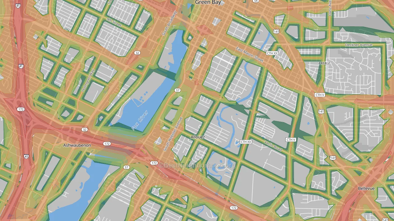 54301, WI Map of Noise Levels in 54301