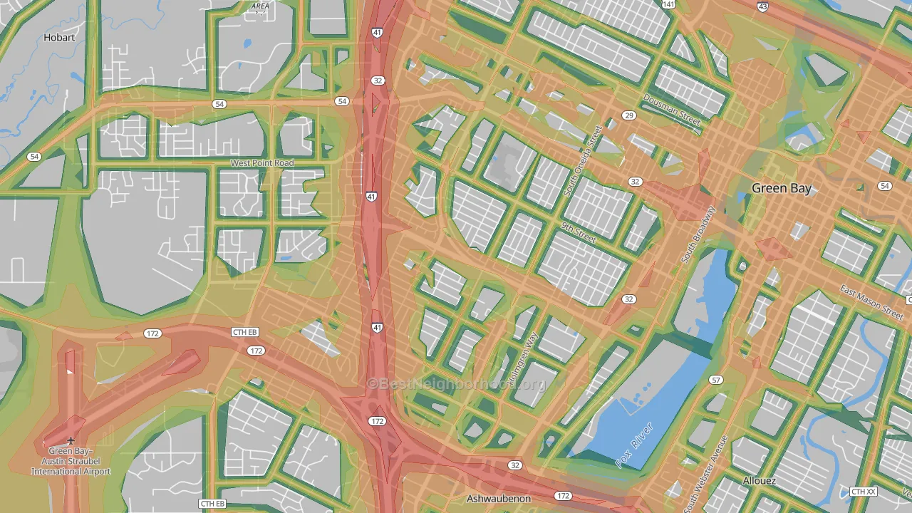 54304, WI Map of Noise Levels in 54304