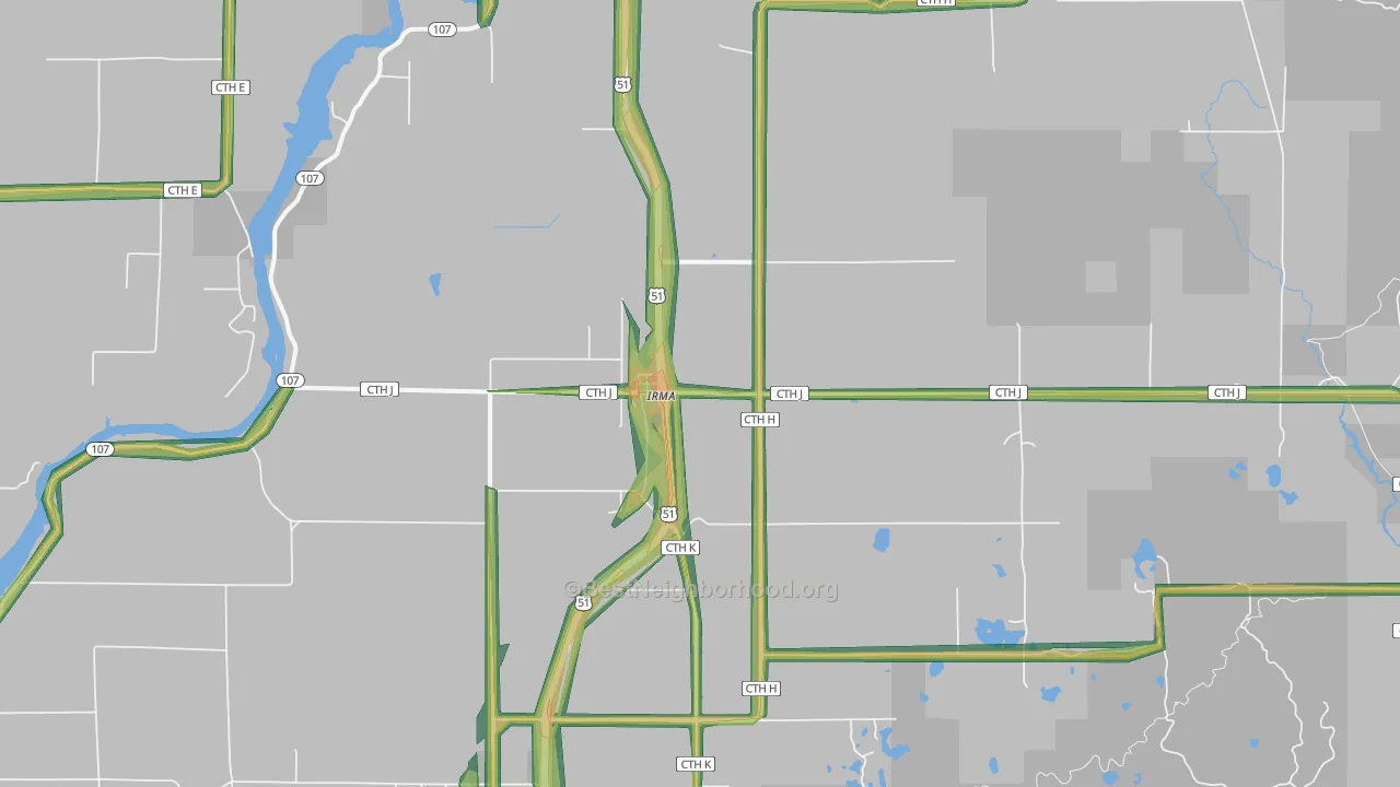 54442, WI Map of Noise Levels in 54442