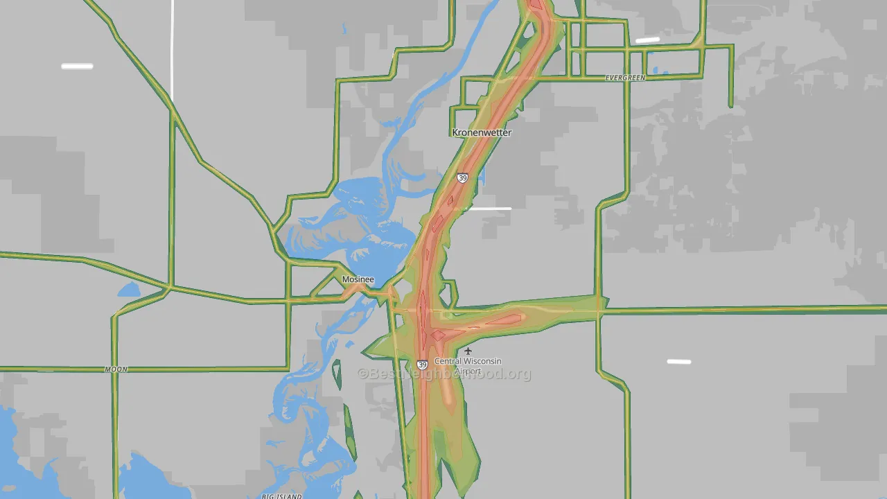 54455, WI Map of Noise Levels in 54455