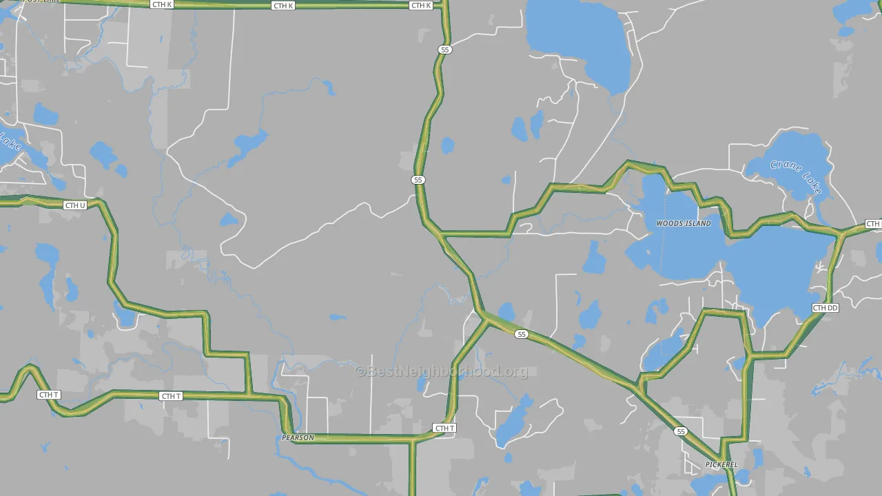 54462, WI Map of Noise Levels in 54462
