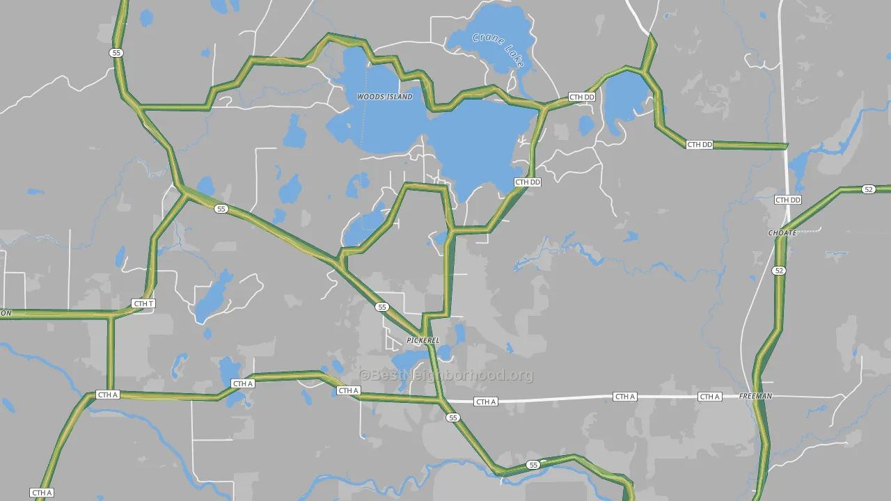 54465, WI Map of Noise Levels in 54465