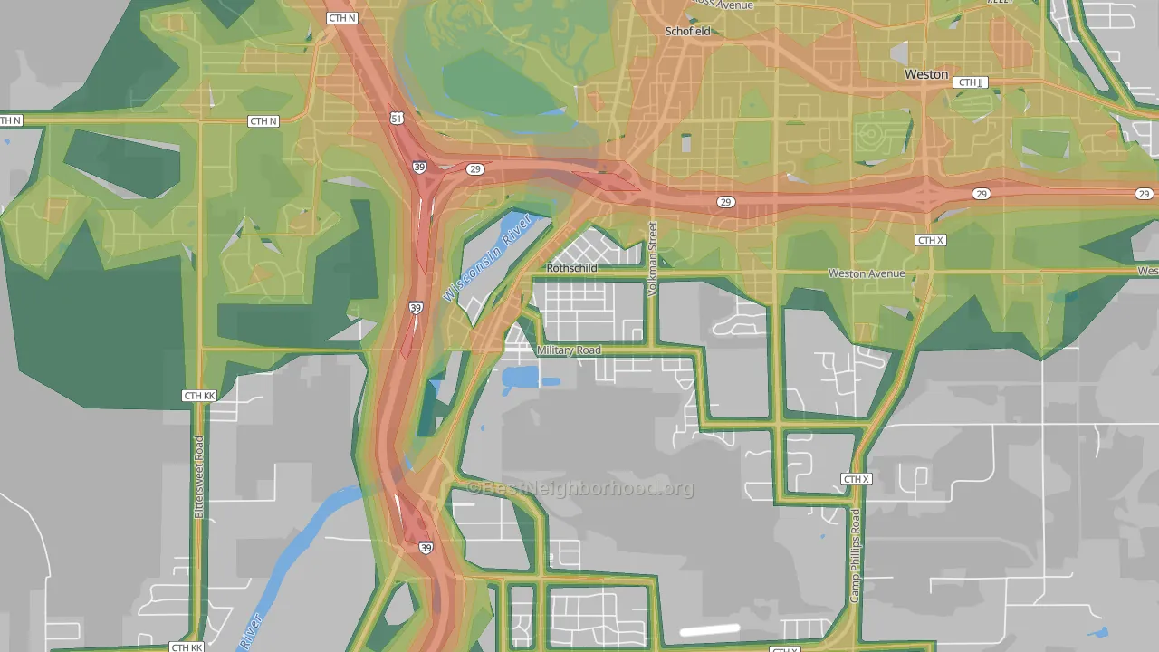 54474, WI Map of Noise Levels in 54474