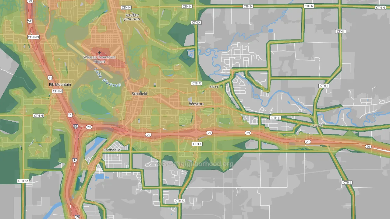54476, WI Map of Noise Levels in 54476