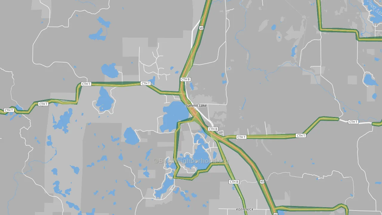 54485, WI Map of Noise Levels in 54485