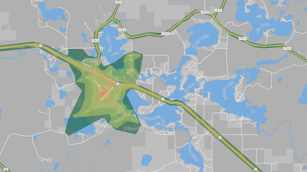 54545, WI Map of Noise Levels in 54545