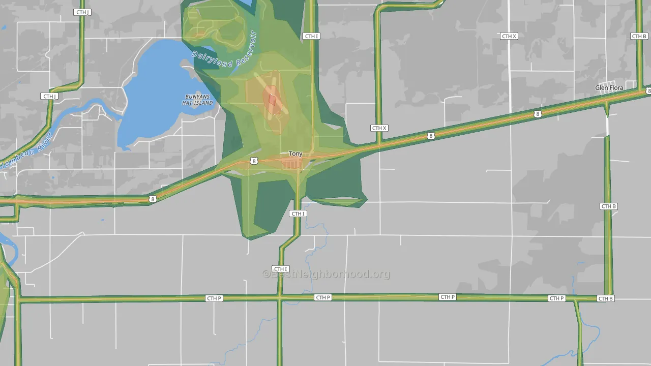 54563, WI Map of Noise Levels in 54563