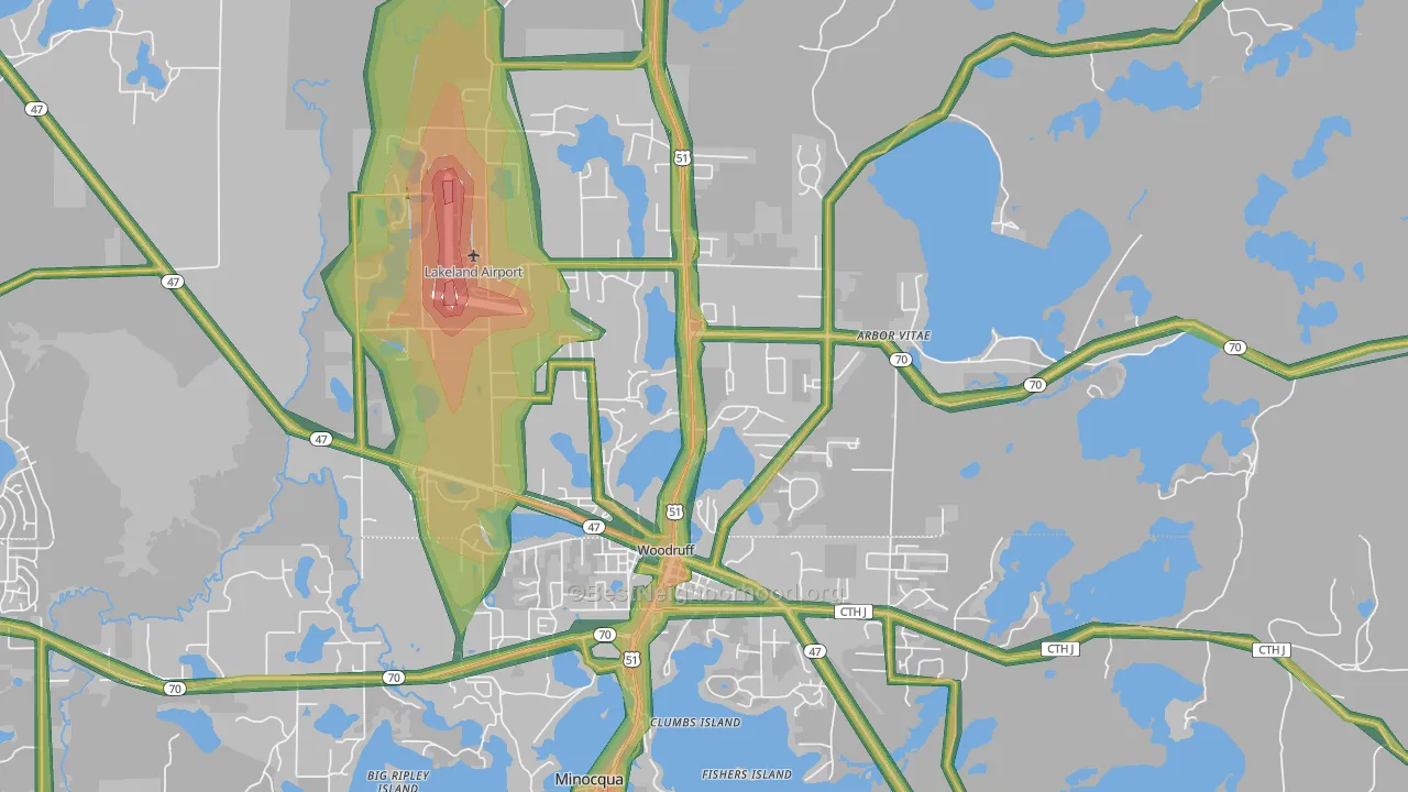 54568, WI Map of Noise Levels in 54568