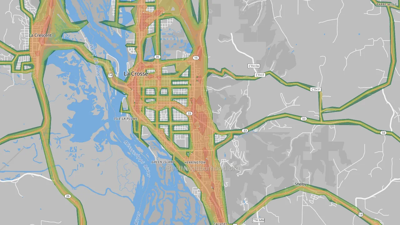 54601, WI Map of Noise Levels in 54601