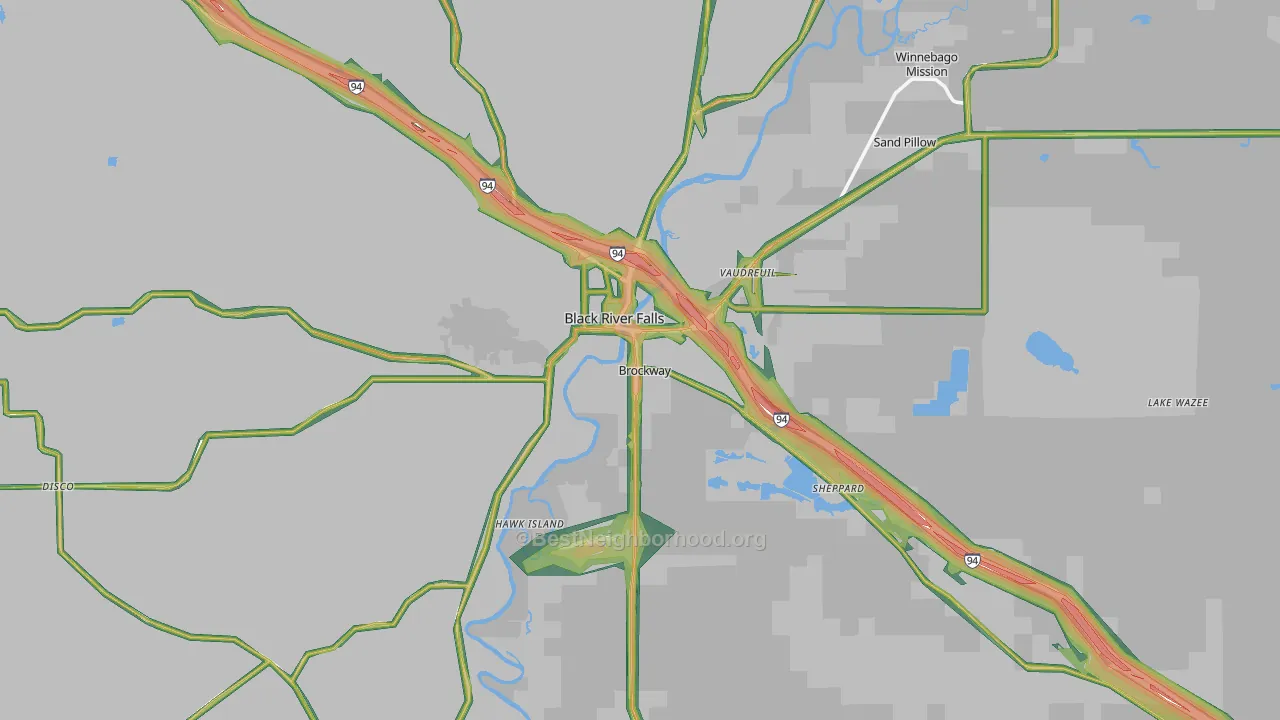 54615, WI Map of Noise Levels in 54615