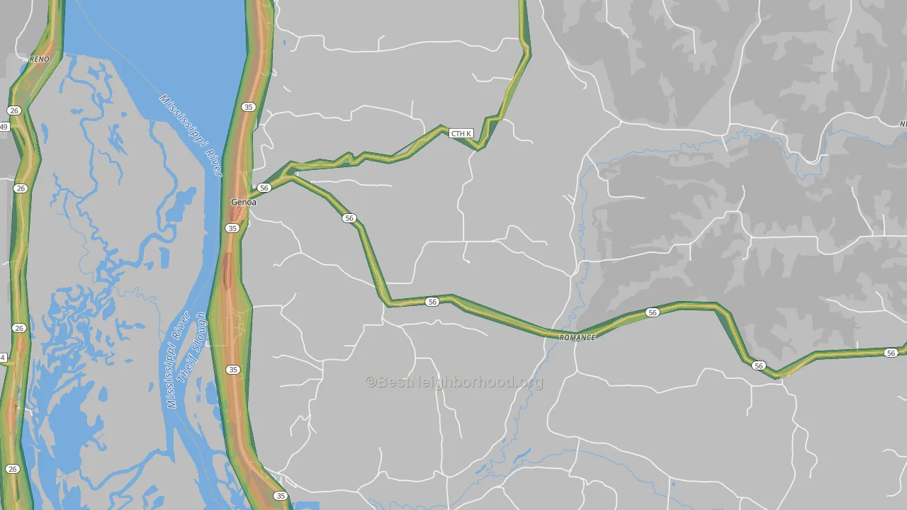54632, WI Map of Noise Levels in 54632