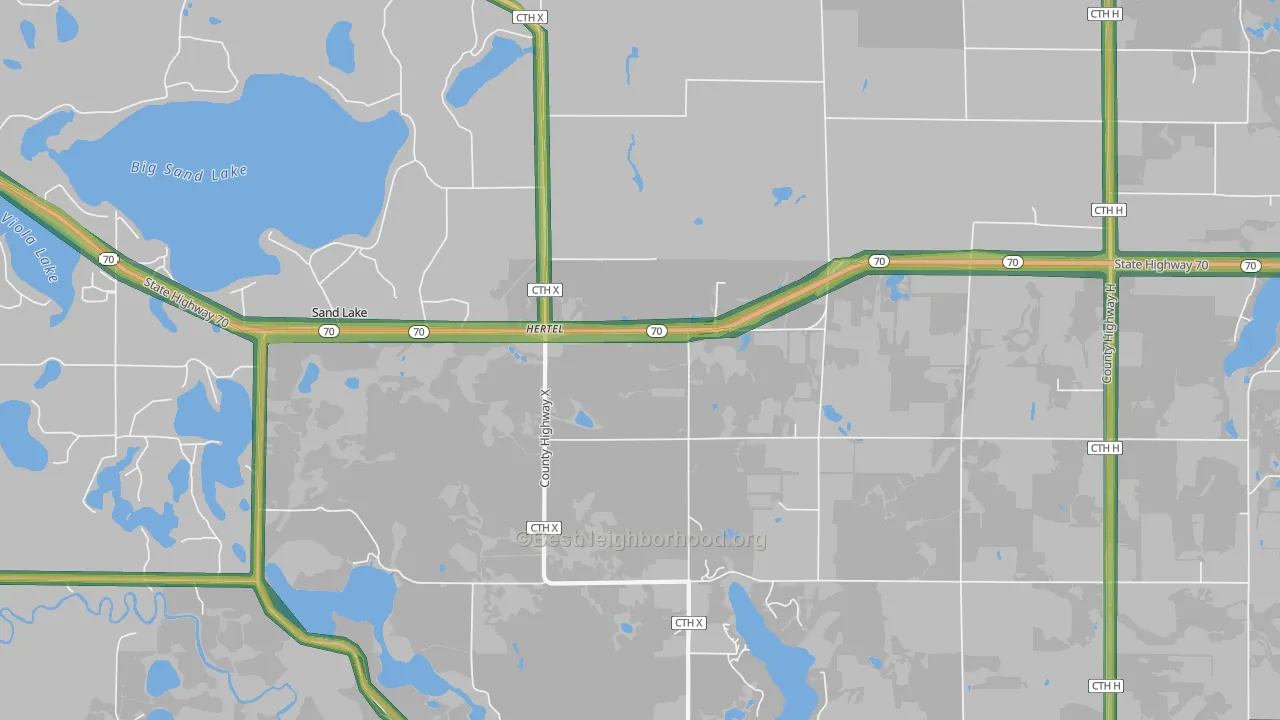 54845, WI Map of Noise Levels in 54845