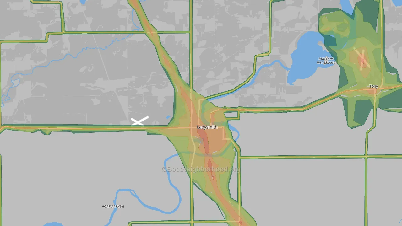 54848, WI Map of Noise Levels in 54848