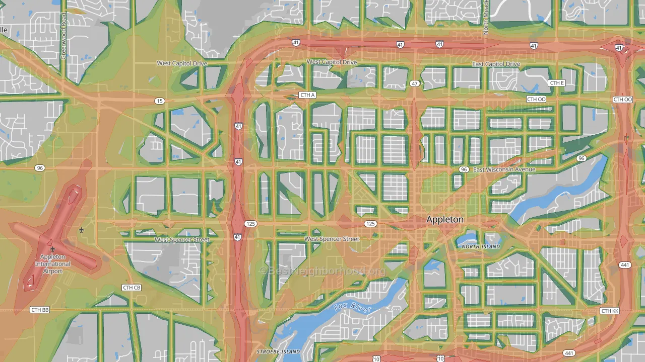 54914, WI Map of Noise Levels in 54914