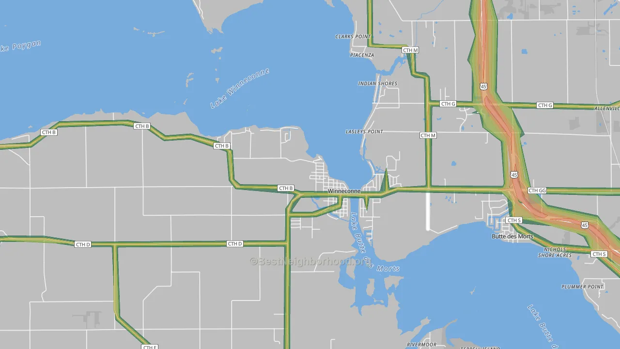 54986, WI Map of Noise Levels in 54986