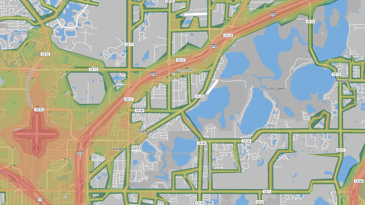 55014, MN Map of Noise Levels in 55014