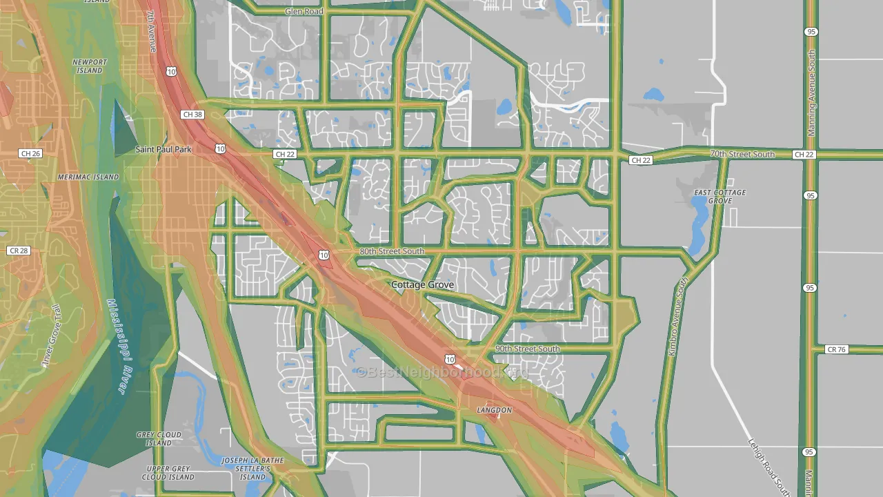 55016, MN Map of Noise Levels in 55016