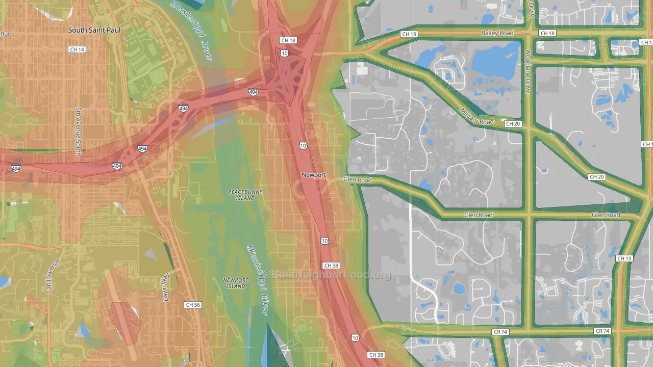 55055, MN Map of Noise Levels in 55055