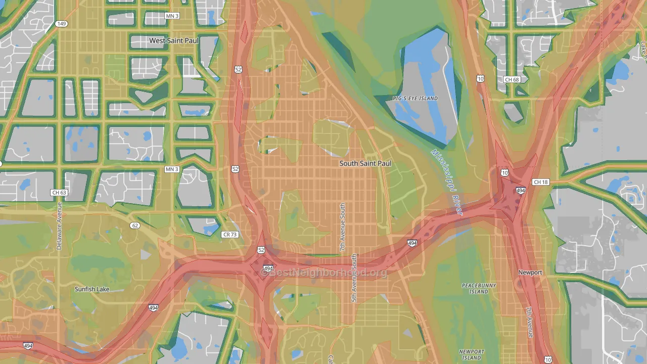55075, MN Map of Noise Levels in 55075