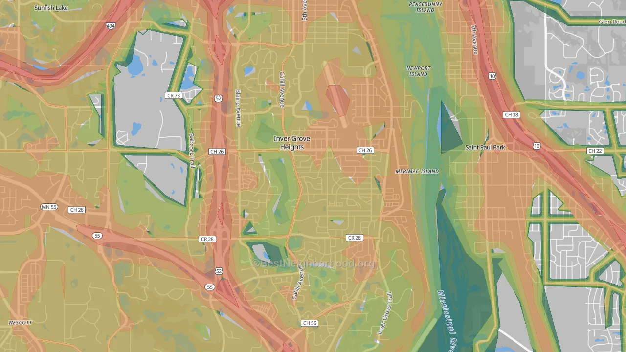 55076, MN Map of Noise Levels in 55076