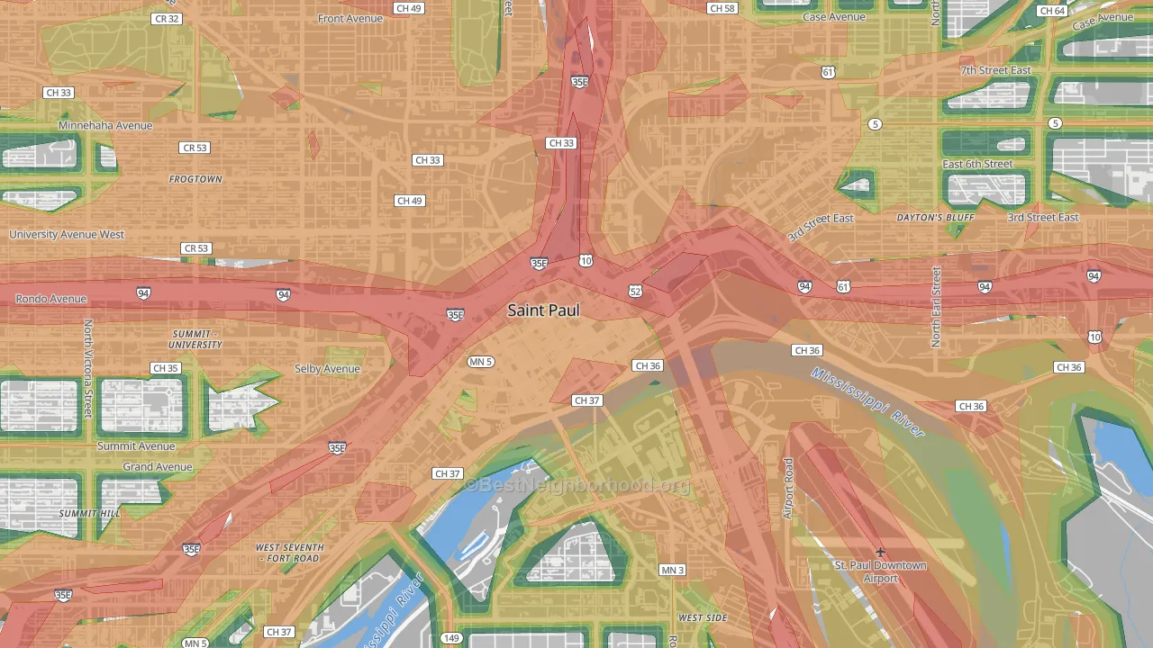 55101, MN Map of Noise Levels in 55101