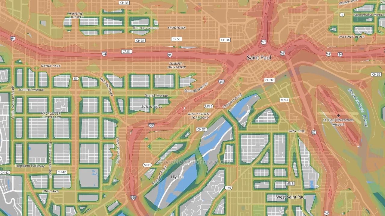 55102, MN Map of Noise Levels in 55102